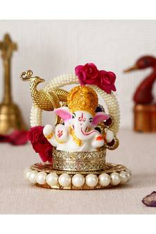 eCraftIndia Lord Ganesha Idol on Peacock Design Decorative Handcrafted Singhasan for Home/Temple/Office/Car Dashboard