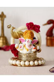 eCraftIndia Lord Ganesha Idol on Peacock Design Decorative Handcrafted Singhasan for Home/Temple/Office/Car Dashboard