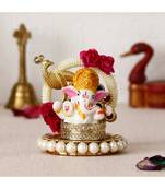 eCraftIndia Lord Ganesha Idol on Peacock Design Decorative Handcrafted Singhasan for Home/Temple/Office/Car Dashboard