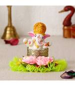 eCraftIndia Lord Ganesha Idol on Floral Decorative Handcrafted Plate for Home/Temple/Office/Car Dashboard