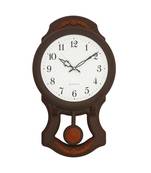 eCraftIndia Round White Dial Brown Pendulum Plastic Wall Clock