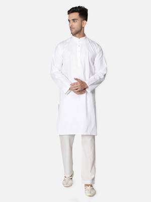 Hand Embroidered Lucknawi Chikankari White Cotton Kurta for Men's 1