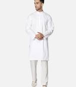 Hand Embroidered Lucknawi Chikankari White Cotton Kurta for Men's