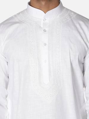 Hand Embroidered Lucknawi Chikankari White Cotton Kurta for Men's 5