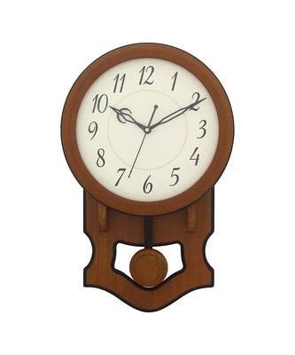 eCraftIndia Round Brown Wooden Pendulum Wall Clock 1