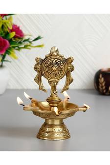 eCraftIndia Chakra Handcrafted Brass Diya with 5 wicks