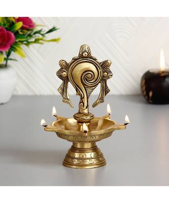 eCraftIndia Shankha Handcrafted Brass Diya with 5 wicks 1