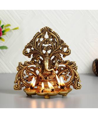 eCraftIndia Lord Ganesha Brass Handcrafted Idol with 6 Diya wicks 1