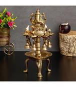 eCraftIndia Lord Ganesha Brass Handcrafted Figurine with Diya and Bells