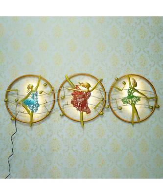 eCraftIndia Set of 3 Dancing Lady Handcrafted Iron Wall Hanging with background LED's 1