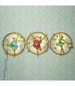 eCraftIndia Set of 3 Dancing Lady Handcrafted Iron Wall Hanging with background LED's