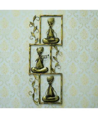 eCraftIndia Set of 3 Tribal Musicians Playing Different Musical Instruments Iron Wall Hanging 1