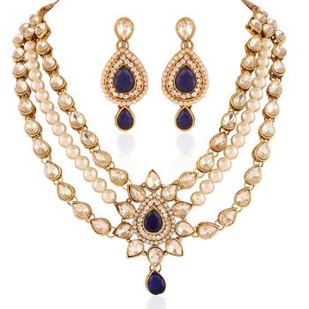 Gleaming Gold  Plated Australian Diamond Stone  Necklace Set 1