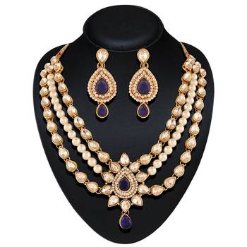 Gleaming Gold  Plated Australian Diamond Stone  Necklace Set 2