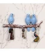 eCraftIndia 3 Blue Birds Sitting on Tree Branch Decorative Key Holder