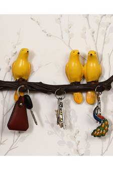 eCraftIndia 3 Yellow Birds Sitting on Tree Branch Decorative Key Holder