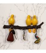 eCraftIndia 3 Yellow Birds Sitting on Tree Branch Decorative Key Holder