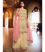 Beige Color Organza Base Salwar Kameez with Thread & Mirror Work