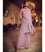 Baby Pink Color Organza Base Salwar Kameez with Thread & Mirror Work