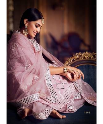 Baby Pink Color Organza Base Salwar Kameez with Thread & Mirror Work 2