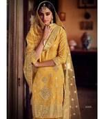 Mustard Yellow Color Organza Base Salwar Kameez with Thread Foli & Mirror Work