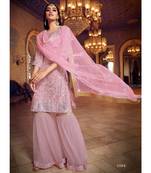 Baby Pink Color Organza Base Salwar Kameez with Thread & Mirror Work
