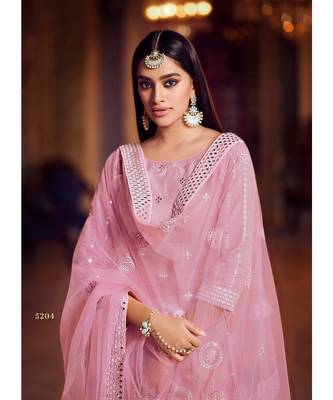 Baby Pink Color Organza Base Salwar Kameez with Thread & Mirror Work 2