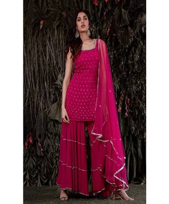 Pink Color Georgette Base Salwar Kameez with Mukaish Work 1