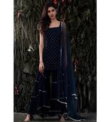 Navy Blue Color Georgette Base Salwar Kameez with Mukaish Work