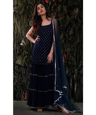 Navy Blue Color Georgette Base Salwar Kameez with Mukaish Work 2