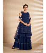 Navy Blue Georgette Base Designer Sharara Suit with Thread & Sequins Work