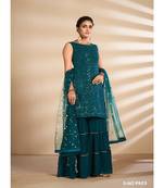 Dark Green Georgette Base Designer Sharara Suit with Thread & Sequins Work