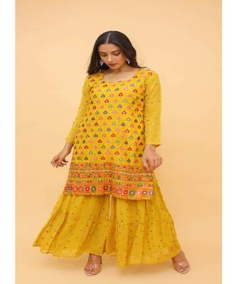 Mustard Yellow Color Chinon Base Salwar Kameez with Thread & Sequins Work 3