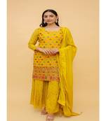 Mustard Yellow Color Chinon Base Salwar Kameez with Thread & Sequins Work