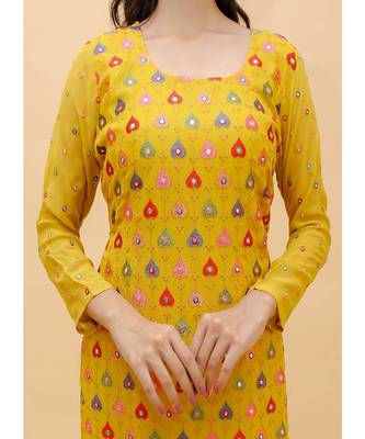 Mustard Yellow Color Chinon Base Salwar Kameez with Thread & Sequins Work 5
