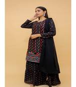 Navy Blue Color Art Silk Base Salwar Kameez withThread & Foli Work