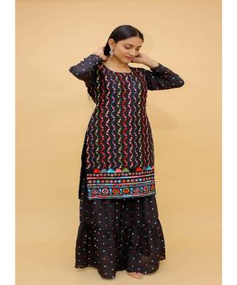 Navy Blue Color Art Silk Base Salwar Kameez withThread & Foli Work 3