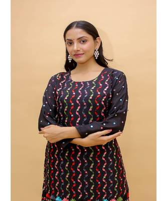 Navy Blue Color Art Silk Base Salwar Kameez withThread & Foli Work 4