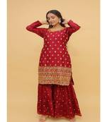 Maroon Color Georgette Base Salwar Kameez with Thread Sequins & Foil Work