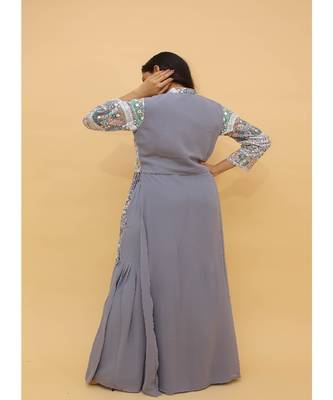 Grey Color Georgette Base Designer Sharara Suit with Thread & Sequins Work 2