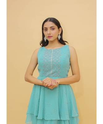 Rama Blue Color Georgette Base Salwar Kameez with Swarovski Work 3