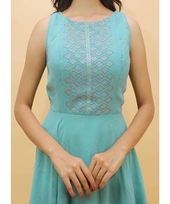Rama Blue Color Georgette Base Salwar Kameez with Swarovski Work 4