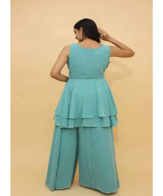 Rama Blue Color Georgette Base Salwar Kameez with Swarovski Work 5