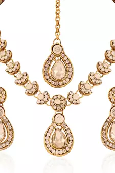 Glimmery Gold Plated Australian Diamond Stone  Necklace Set