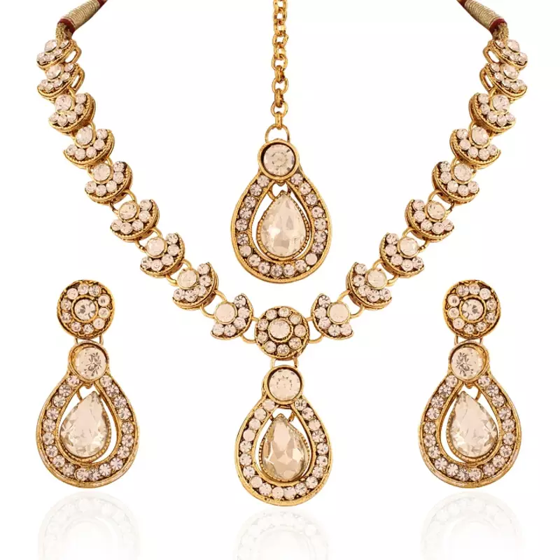 Glimmery Gold Plated Australian Diamond Stone  Necklace Set