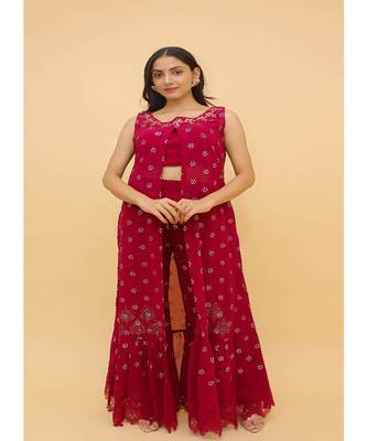 Raspberry Red Color Georgette Base Salwar Kameez with Rubber Print Work 1