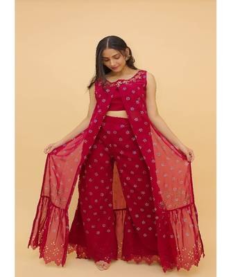 Raspberry Red Color Georgette Base Salwar Kameez with Rubber Print Work 2