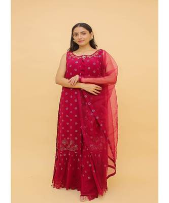 Raspberry Red Color Georgette Base Salwar Kameez with Rubber Print Work 3
