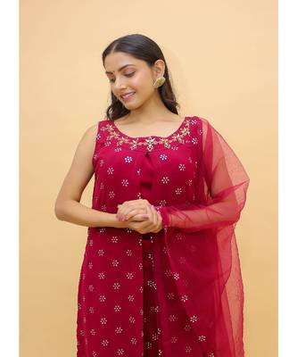 Raspberry Red Color Georgette Base Salwar Kameez with Rubber Print Work 4