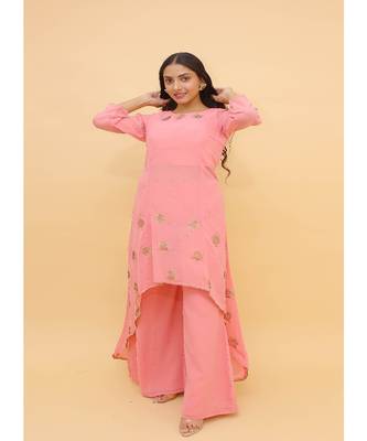 Baby Pink Color Georgette Base Salwar Kameez with Swarovski Work 1
